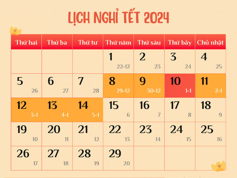 Lịch nghỉ Tết